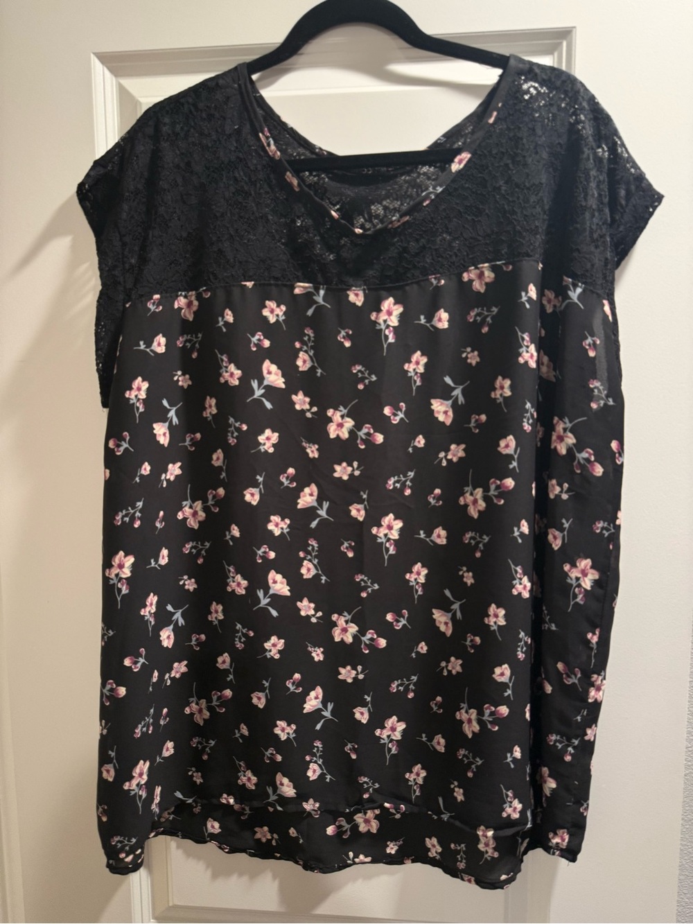 Papermoon Black Floral Lace-Trim Blouse